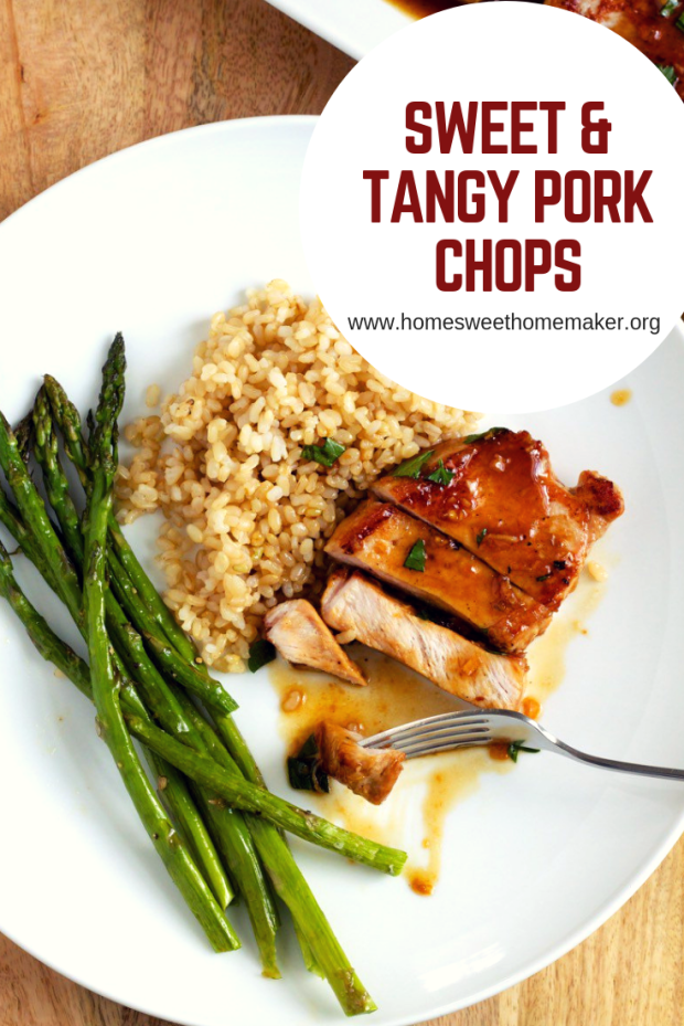 Sweet and Tangy Pork Chops Recipe - Meat Veggies Rice - Healthy Quick Easy Meal - Eat Vegetables - Asparagus Green Beans - Honey Garlic Lemon Soy Sauce